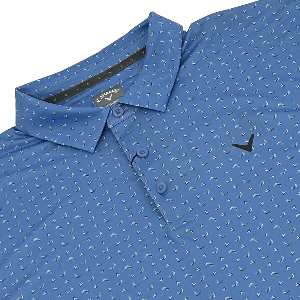 Callaway Polo Shirt Men XL Vista Blue Opti-Dri Stretch Geometric Golf Top NEW